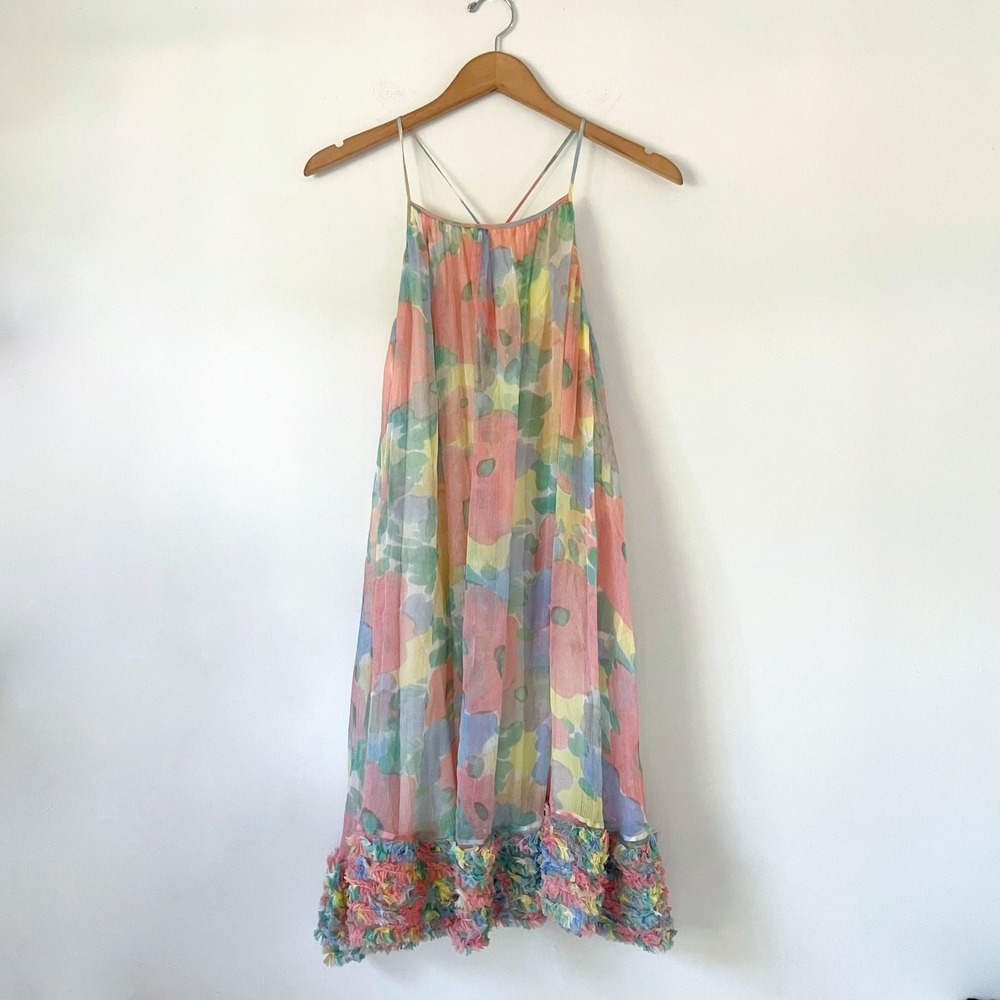 Stella McCartney Kids Silk Floral Ruffle Dress Watercolor Pastel Girls Size 12